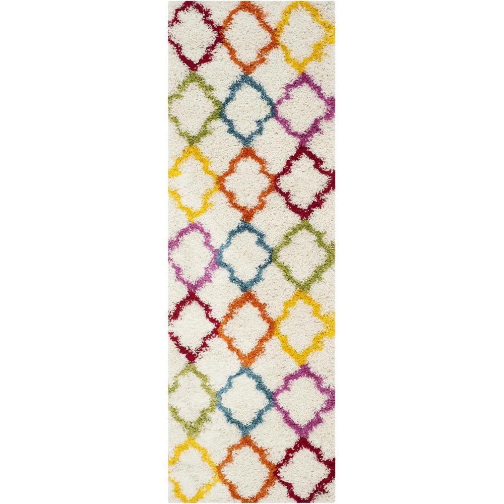 image:imageSAFAVIEH Kids Shag Collection Accent Rug 4 x 6 Ivory amp Multi Rainbow Trellis Design NonShedding amp Easy Care 2inch Thick Ideal for High Traffic Areas in Foyer Living Room Bedroom SGK569AIvoryMulti