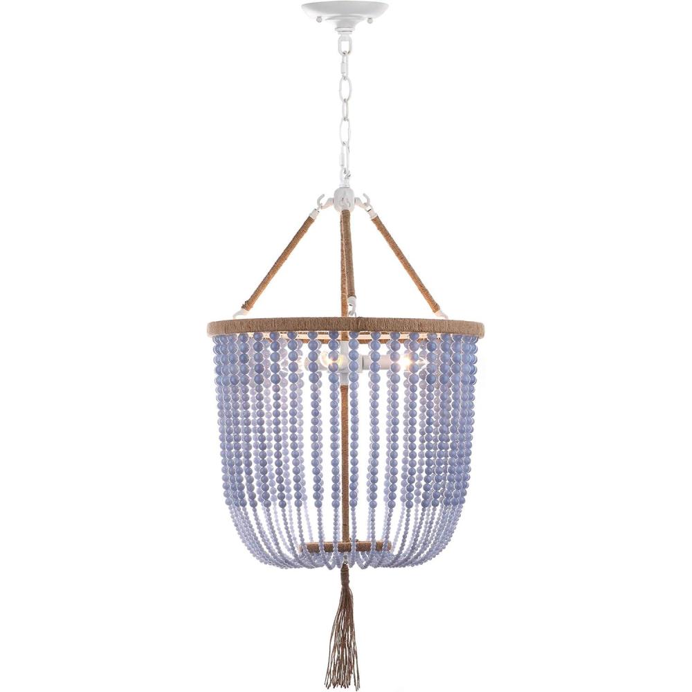 image:imageSAFAVIEH Lighting Collection  Angie Boho Farmhouse Cream 3Light Beaded Adjustable Hanging Pendant Chandelier with Tassel LED Bulbs Included LIT4476ABlue