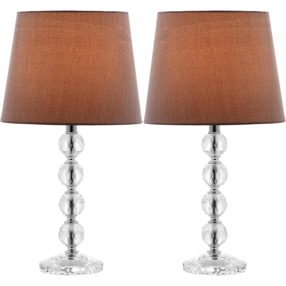 image:imageSAFAVIEH Lighting Collection Nola Set of 2 Modern Glam Stacked Crystal Ball 16Inch Table Lamps LED Bulbs Included Bedroom Living Room Home Office LIT4123CSET2ClearGrey Set of 2