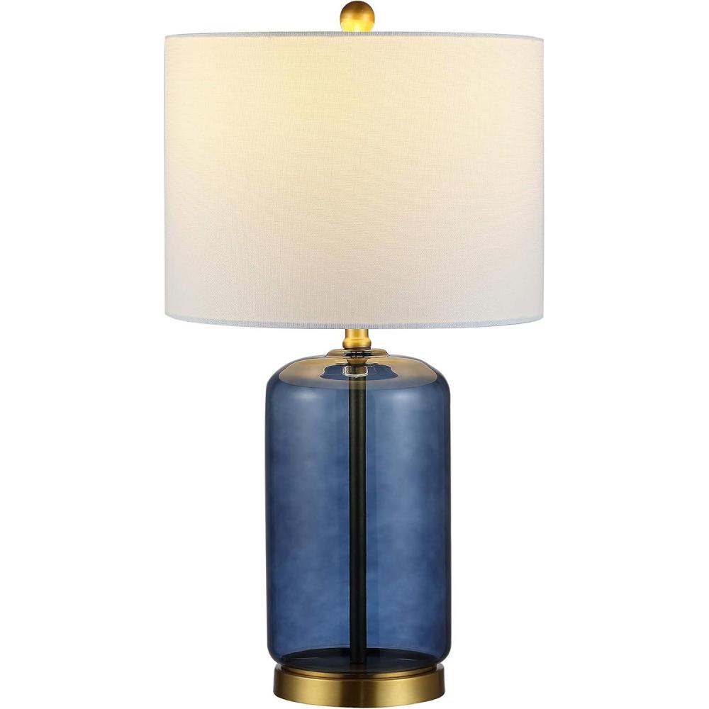 image:imageSAFAVIEH Lighting Collection Novah Modern Blue Glass 26Inch Table Lamp LED Bulb Included Bedroom Living Room Home Office Nightstand Desk TBL4283BBlue