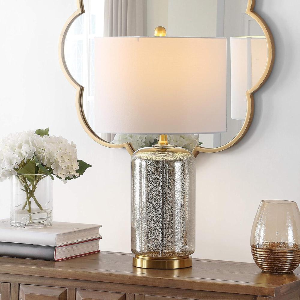 image:imageSAFAVIEH Lighting Collection Novah Modern Blue Glass 26Inch Table Lamp LED Bulb Included Bedroom Living Room Home Office Nightstand Desk TBL4283BSilver
