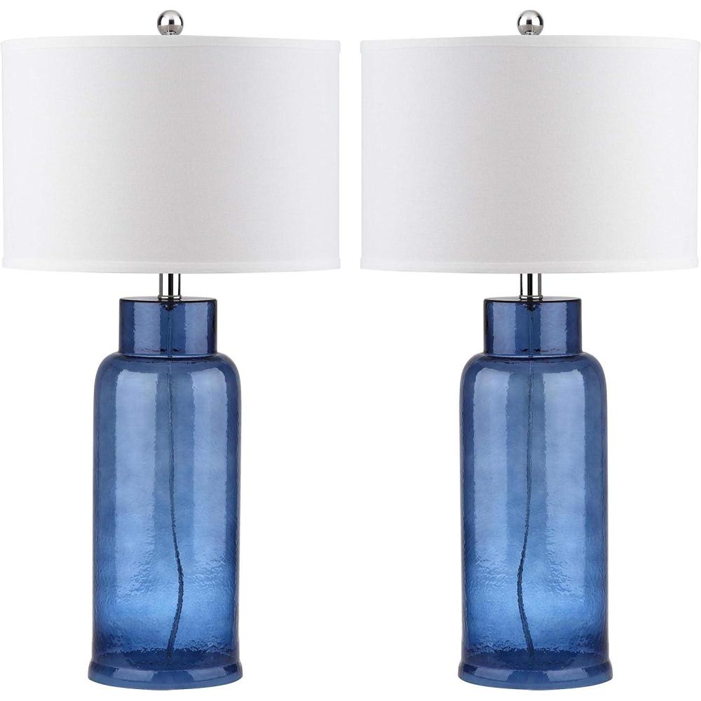 image:imageSAFAVIEH Lighting Collection Set of 2 Glass Bottle Blue 30Inch Table Lamps LED Bulbs Included Coastal Bedroom Living Room Home Office LIT4157CSET2Blue Set of 2