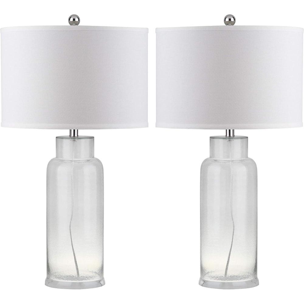 image:imageSAFAVIEH Lighting Collection  Set of 2 Glass Bottle Blue 30Inch Table Lamps LED Bulbs Included Coastal Bedroom Living Room Home Office LIT4157CSET2Clear  Set of 2