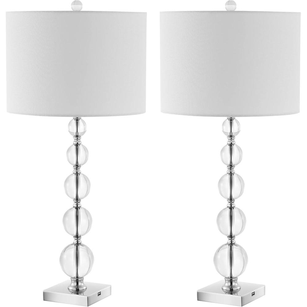 image:imageSAFAVIEH Lighting Collection Set of 2 Liam Stacked Crystal Ball 29Inch Table Lamps LED Bulbs Included Bedroom Living Room Home Office LIT4112ASET2ClearChrome