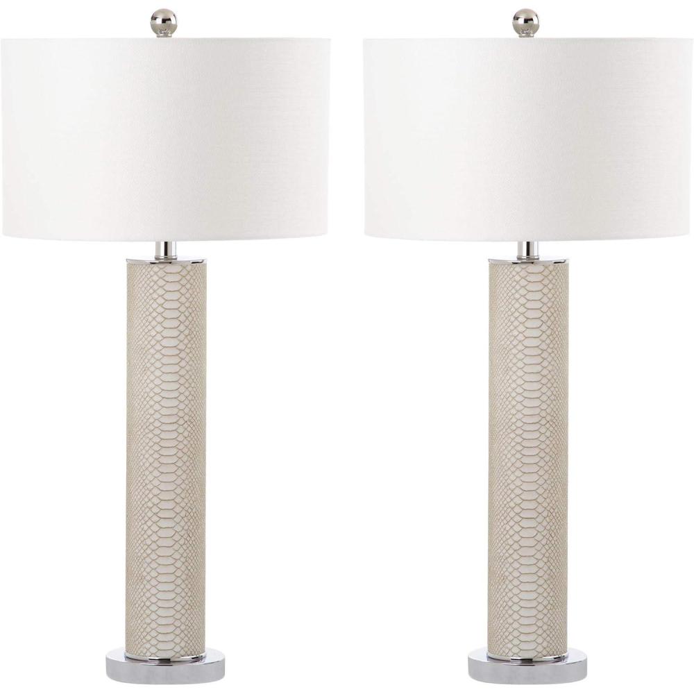 image:imageSAFAVIEH Lighting Collection Set of 2 Ollie Modern Contemporary Cream Faux Woven Leather 32Inch Table Lamps LED Bulbs Included Bedroom Living Room Home Office LIT4404LSET2Cream Faux Snakeskin Set of 2