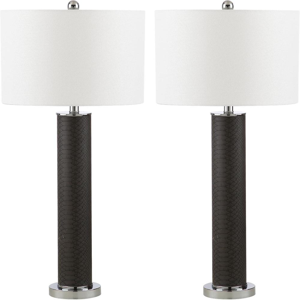 image:imageSAFAVIEH Lighting Collection  Set of 2 Ollie Modern Contemporary Cream Faux Woven Leather 32Inch Table Lamps LED Bulbs Included Bedroom Living Room Home Office LIT4404LSET2Grey Faux Snakeskin  Set of 2