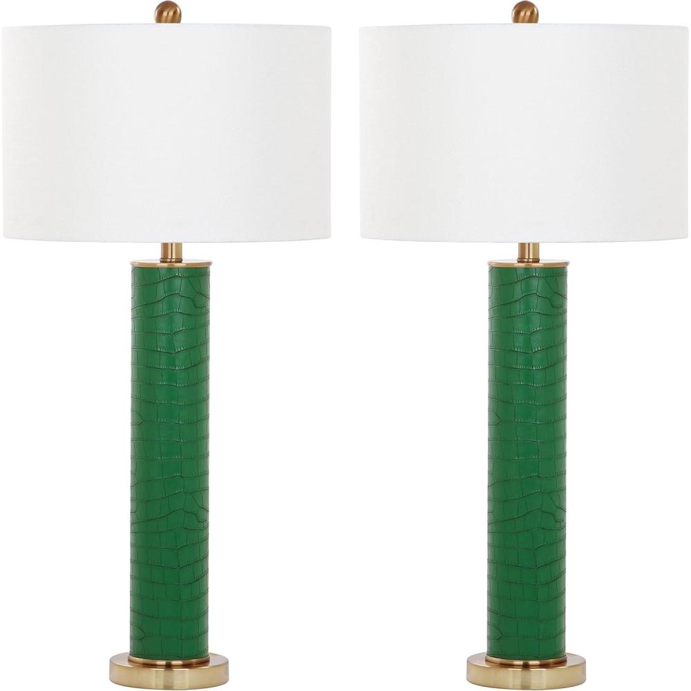image:imageSAFAVIEH Lighting Collection Set of 2 Ollie Modern Contemporary Cream Faux Woven Leather 32Inch Table Lamps LED Bulbs Included Bedroom Living Room Home Office LIT4404LSET2Dark Green Faux Alligator Set of 2