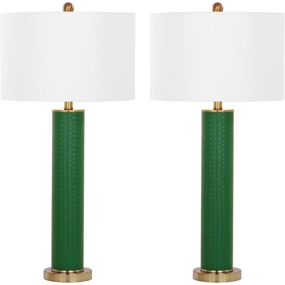 image:imageSAFAVIEH Lighting Collection Set of 2 Ollie Modern Contemporary Cream Faux Woven Leather 32Inch Table Lamps LED Bulbs Included Bedroom Living Room Home Office LIT4404LSET2Dark Green Woven Set of 2