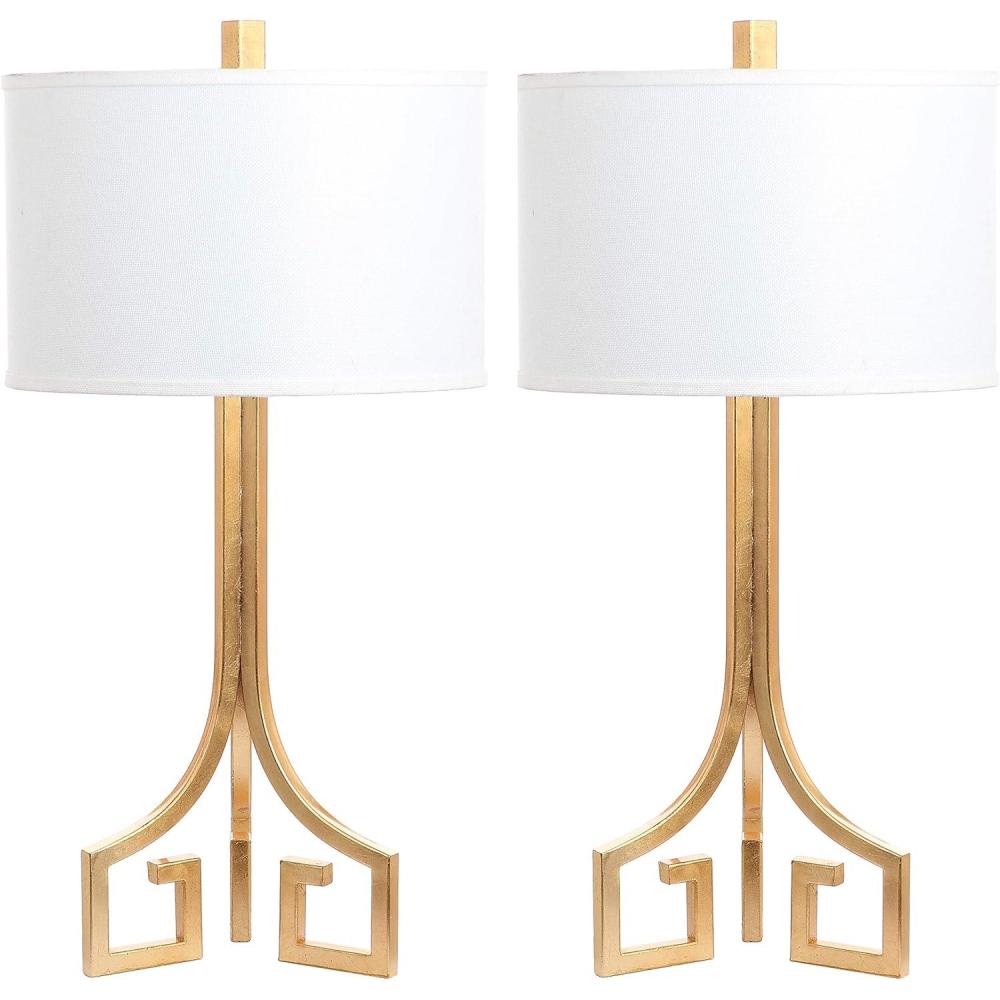 image:imageSAFAVIEH Lighting Collection Arabelle Modern Contemporary Greek Key Gold 28inch Bedroom Living Room Home Office Desk Nightstand Table Lamp Set of 2 LED Bulbs Included