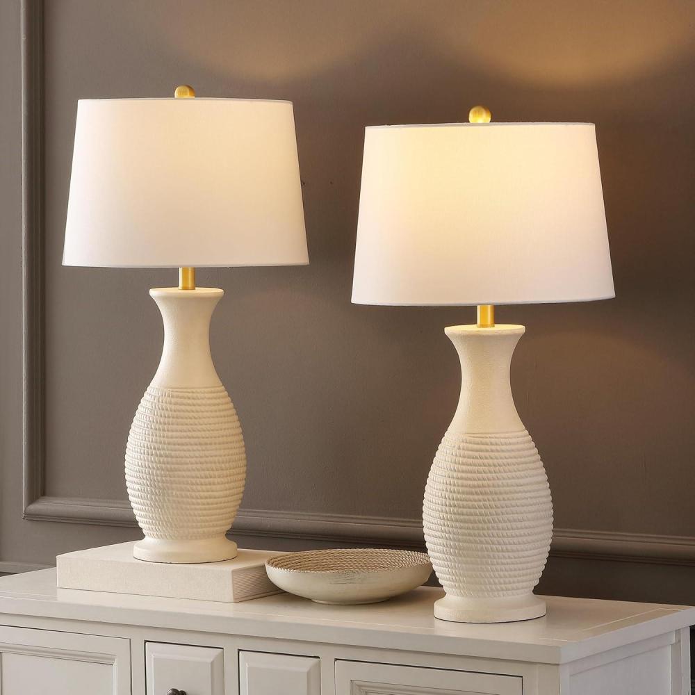 image:imageSAFAVIEH Lighting Collection Bentlee Rustic Grey 30inch Bedroom Living Room Home Office Desk Nightstand Table Lamp Set of 2 LED Bulbs IncludedBone