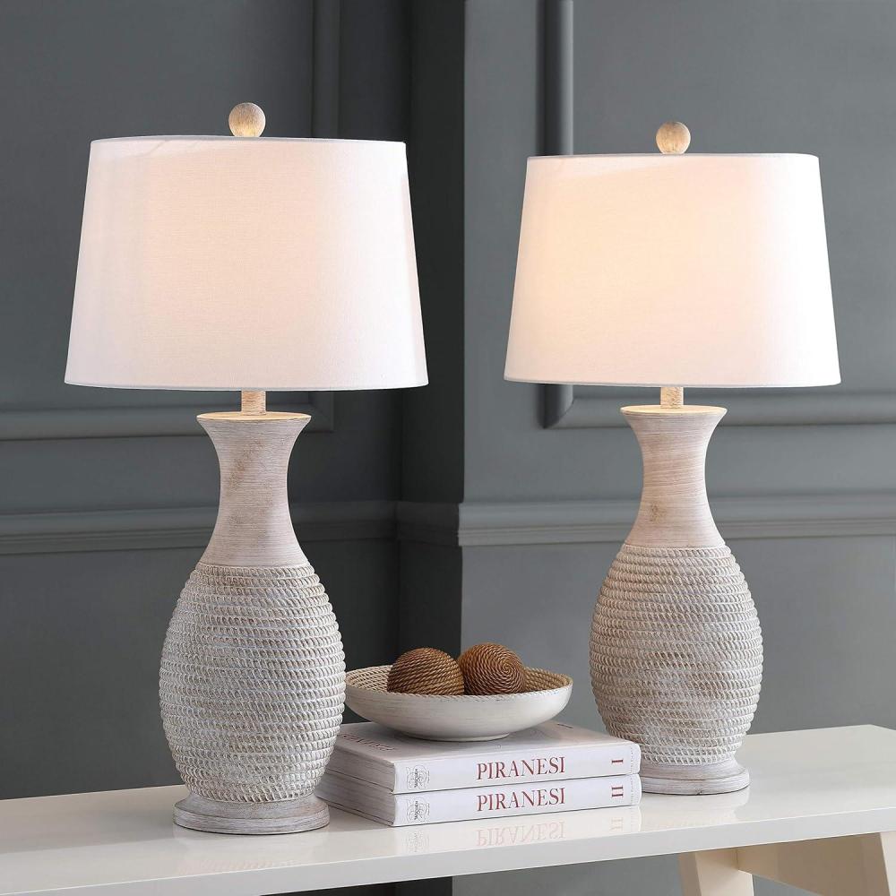 image:imageSAFAVIEH Lighting Collection Bentlee Rustic Grey 30inch Bedroom Living Room Home Office Desk Nightstand Table Lamp Set of 2 LED Bulbs IncludedGray