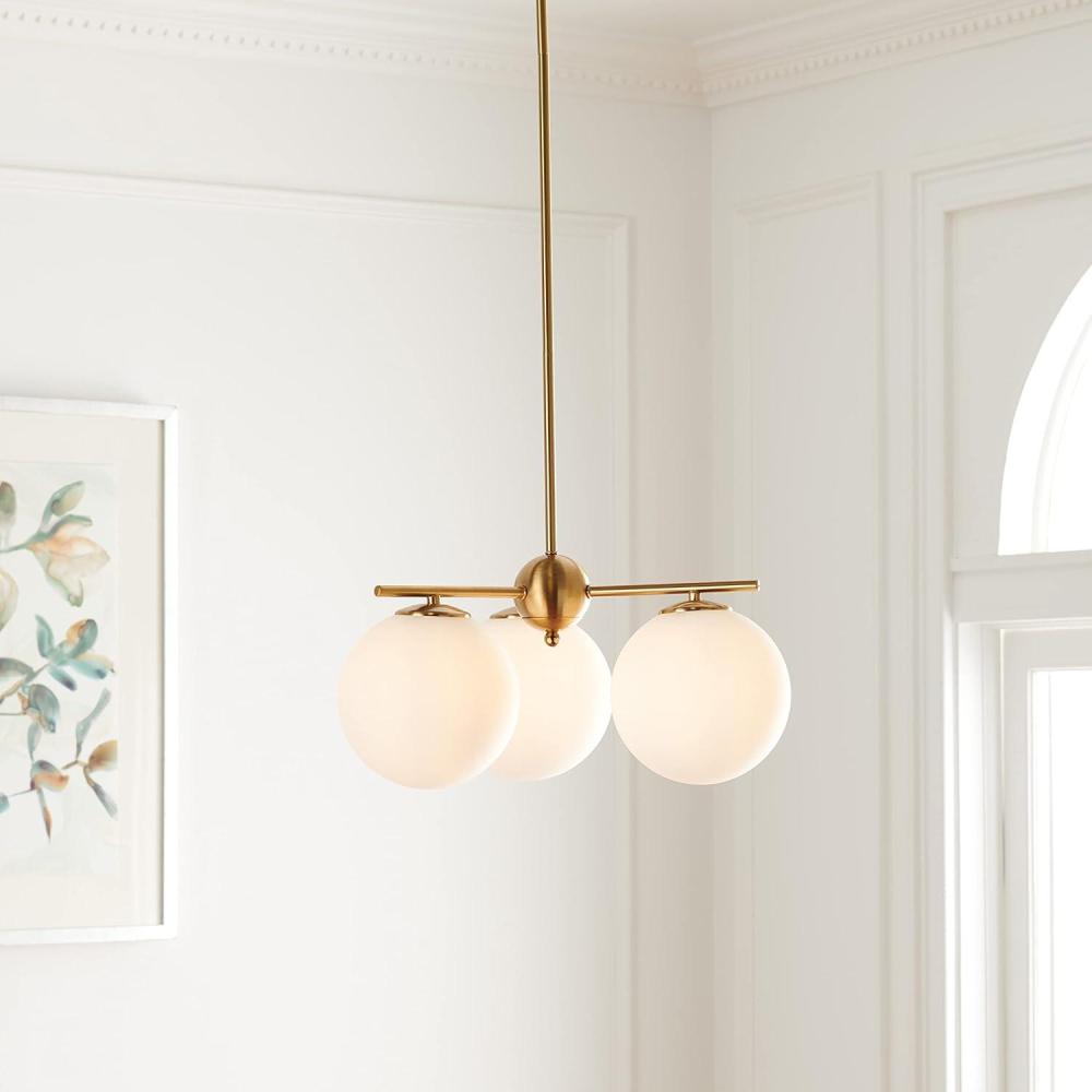 image:imageSAFAVIEH Lighting Collection Cantrys MidCentury Modern Retro GoldWhite Orb Chandelier
