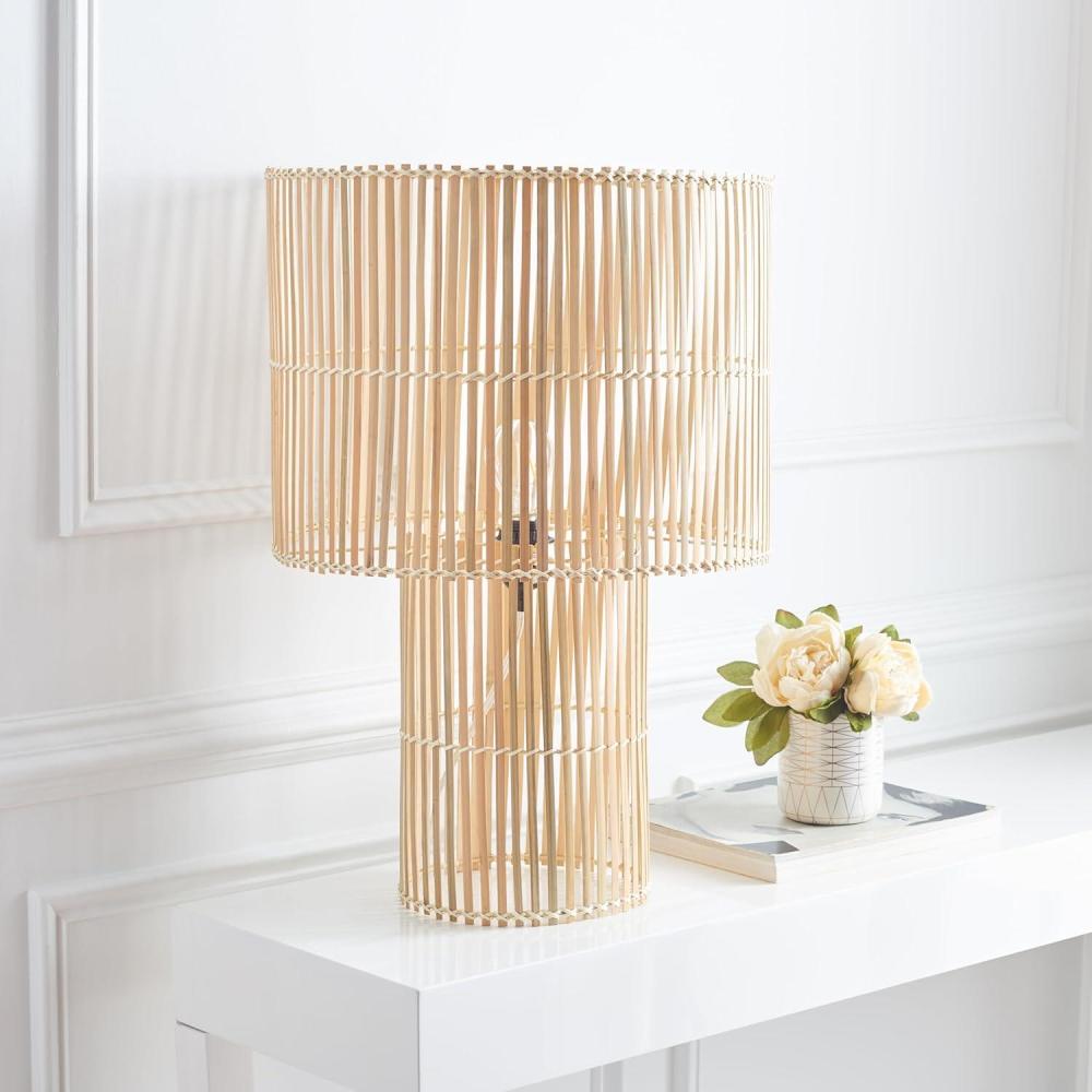 image:imageSAFAVIEH Lighting Collection Elara Rattan Natural 25inch Table Lamp LED Bulb IncludedNatural