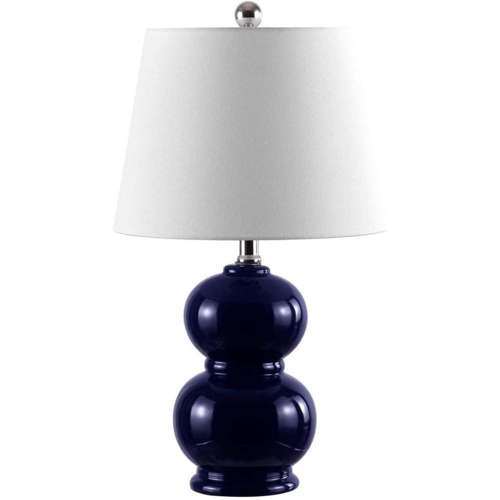image:imageSAFAVIEH Lighting Collection Everlee Modern Contemporary Ivory Ceramic Double Gourd 22inch Bedroom Living Room Home Office Desk Nightstand Table Lamp LED Bulb IncludedNavy
