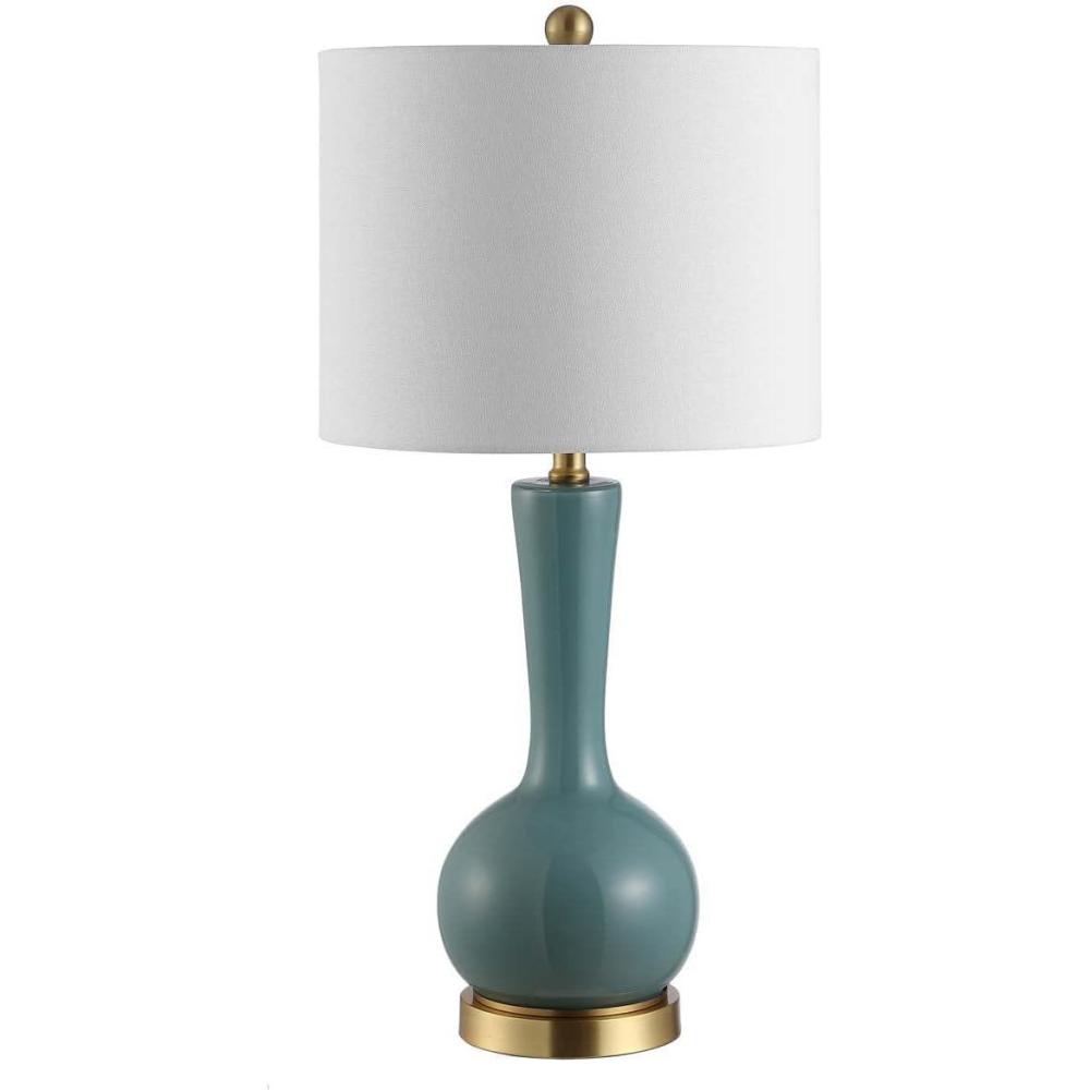 image:imageSAFAVIEH Lighting Collection Gaetna Modern Contemporary Navy Glass 27inch Bedroom Living Room Home Office Desk Nightstand Table Lamp LED Bulb IncludedBlue