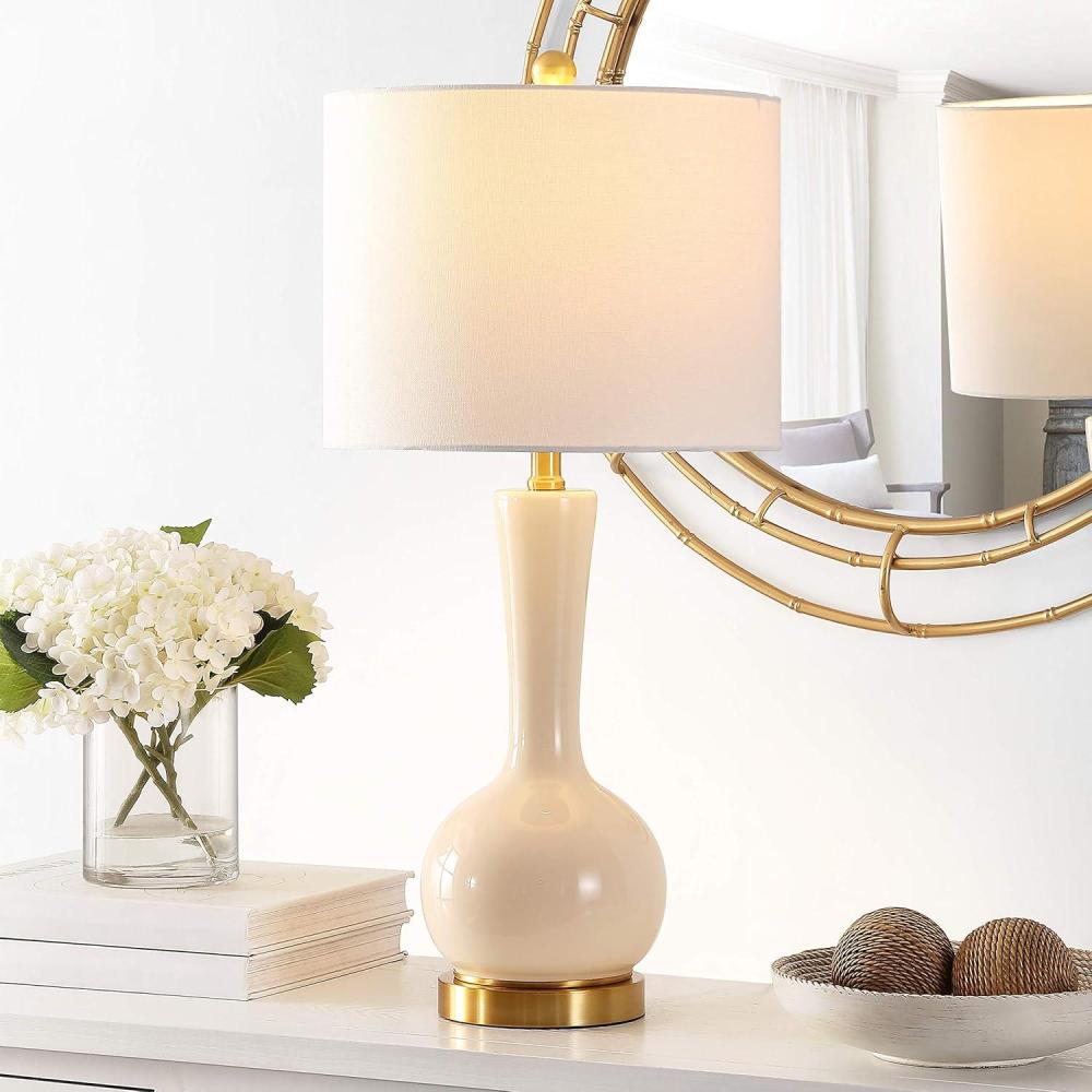 image:imageSAFAVIEH Lighting Collection Gaetna Modern Contemporary Navy Glass 27inch Bedroom Living Room Home Office Desk Nightstand Table Lamp LED Bulb IncludedIvory