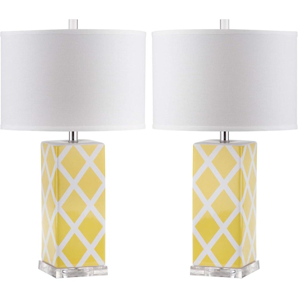 image:imageSAFAVIEH Lighting Collection Garden Lattice Trellis Modern Contemporary Navy 27inch Bedroom Living Room Home Office Desk Nightstand Table Lamp Set of 2 LED Bulbs IncludedYellow  Set of 2