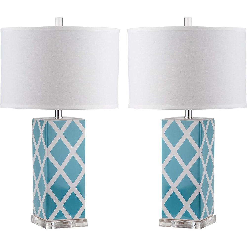 image:imageSAFAVIEH Lighting Collection Garden Lattice Trellis Modern Contemporary Navy 27inch Bedroom Living Room Home Office Desk Nightstand Table Lamp Set of 2 LED Bulbs IncludedLight Blue  Set of 2