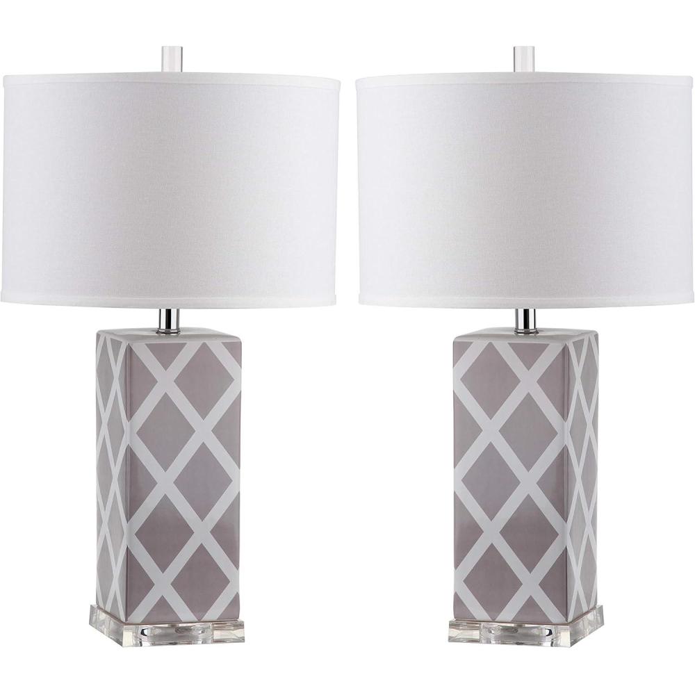 image:imageSAFAVIEH Lighting Collection Garden Lattice Trellis Modern Contemporary Navy 27inch Bedroom Living Room Home Office Desk Nightstand Table Lamp Set of 2 LED Bulbs IncludedGrey  Set of 2