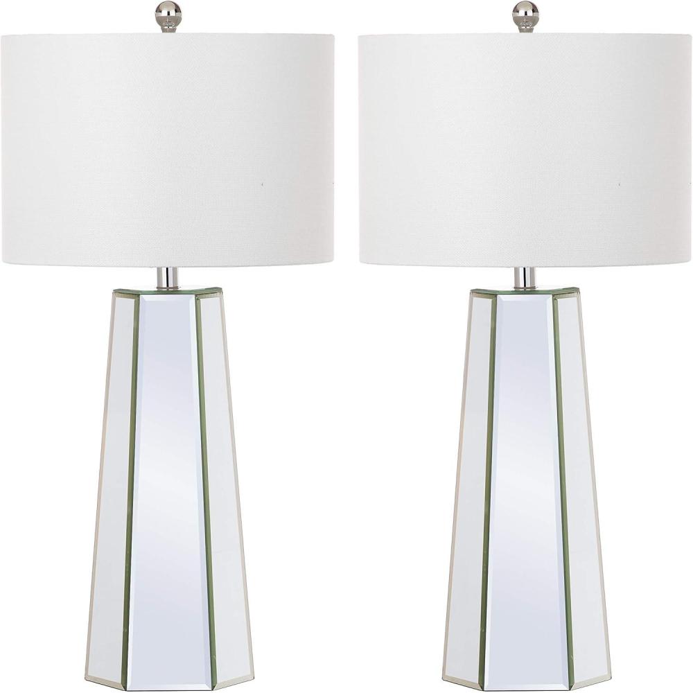 image:imageSAFAVIEH Lighting Collection Janice Modern Art Deco Mirror Chrome 32inch Bedroom Living Room Home Office Desk Nightstand Table Lamp Set of 2 LED Bulbs Included