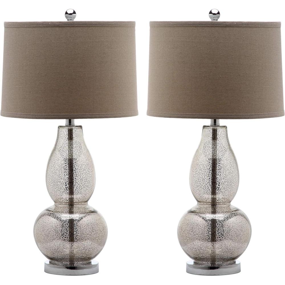 image:imageSAFAVIEH Lighting Collection Mercurio Blue Glass Double Gourd 29inch Bedroom Living Room Home Office Desk Nightstand Table Lamp Set of 2 LED Bulbs IncludedSilver