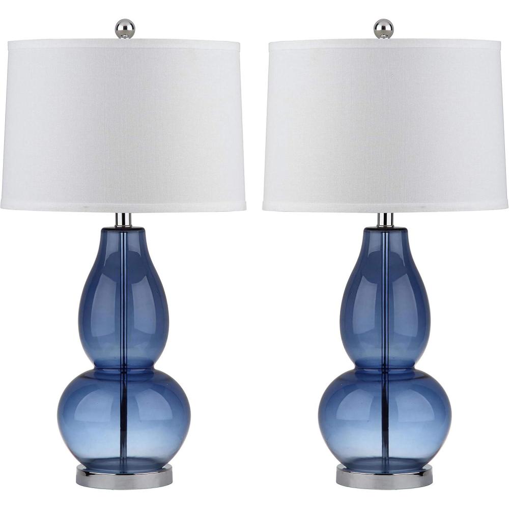 image:imageSAFAVIEH Lighting Collection Mercurio Blue Glass Double Gourd 29inch Bedroom Living Room Home Office Desk Nightstand Table Lamp Set of 2 LED Bulbs IncludedBlue