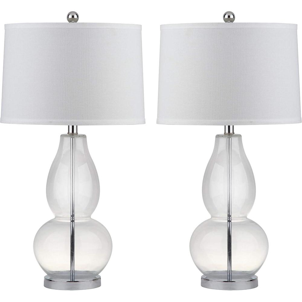 image:imageSAFAVIEH Lighting Collection Mercurio Blue Glass Double Gourd 29inch Bedroom Living Room Home Office Desk Nightstand Table Lamp Set of 2 LED Bulbs IncludedClear