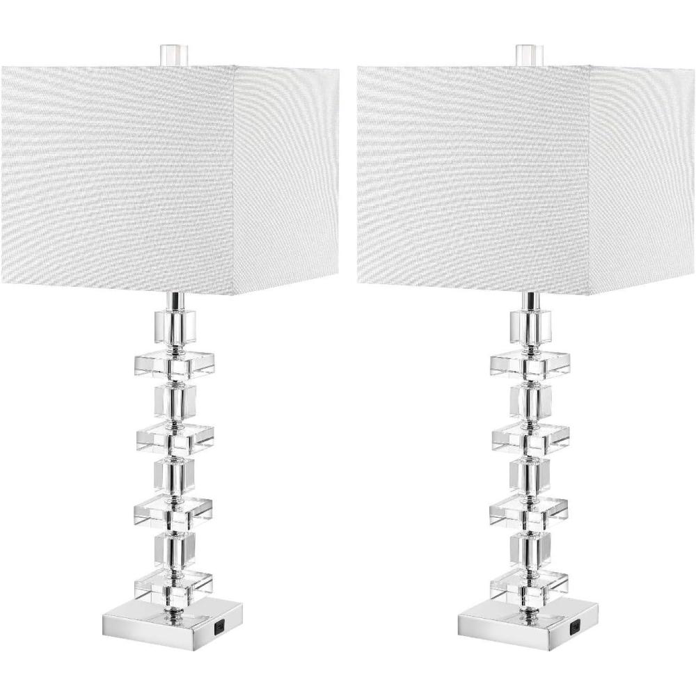 image:imageSAFAVIEH Lighting Collection Modern Deco 28inch Bedroom Living Room Home Office Desk Nightstand Table Lamp Set of 2 LED Bulbs IncludedClearChrome