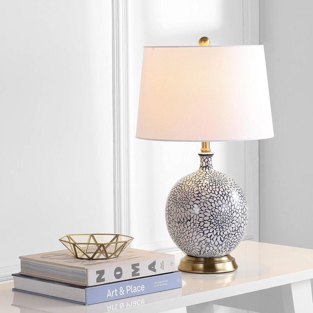 image:imageSAFAVIEH Lighting Collection Orianna Floral Blue White 25inch Bedroom Living Room Home Office Desk Nightstand Table Lamp LED Bulb Included