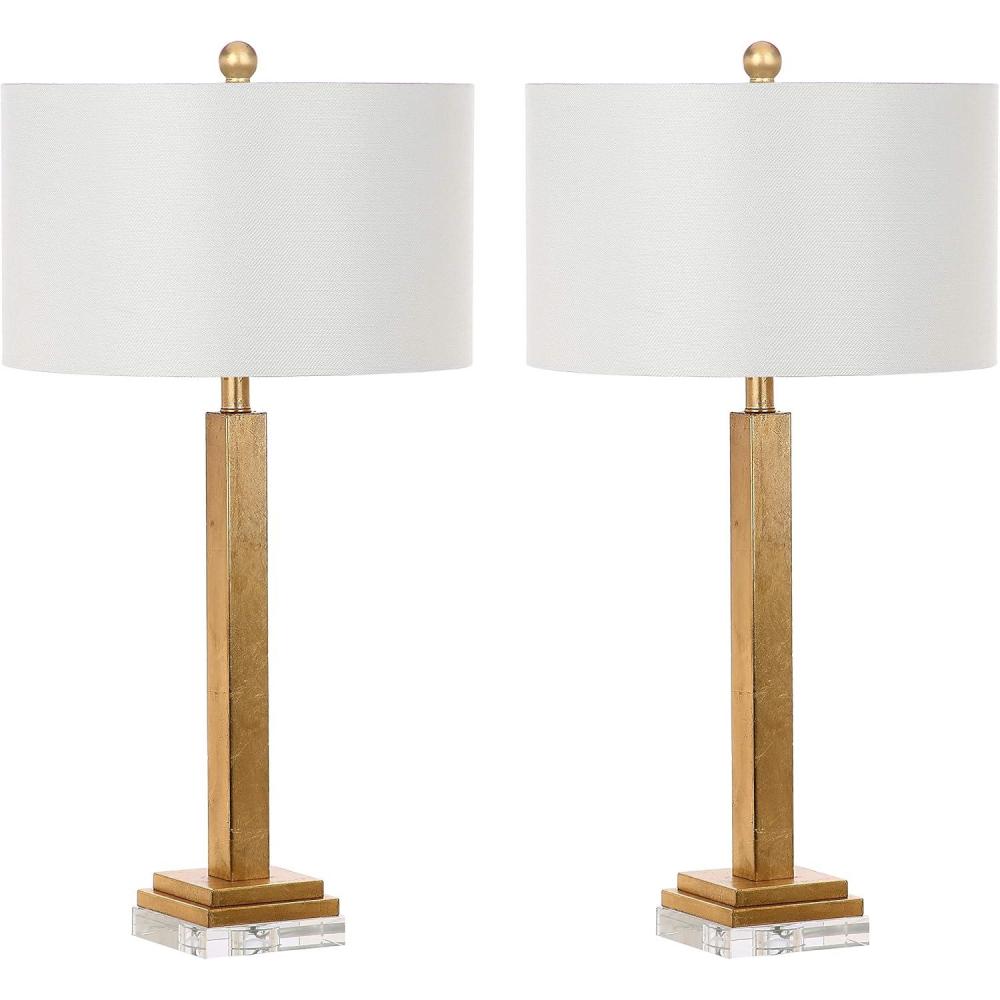 image:imageSAFAVIEH Lighting Collection Perri Farmhouse Gold Crystal Base 30inch Bedroom Living Room Home Office Desk Nightstand Table Lamp Set of 2 LED Bulbs Included