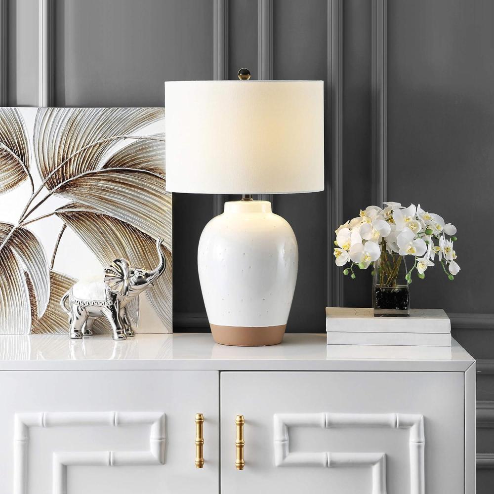 image:imageSAFAVIEH Lighting Collection Portcia Speckled Ivory Glaze 27inch Bedroom Living Room Home Office Desk Nightstand Table Lamp LED Bulb Included