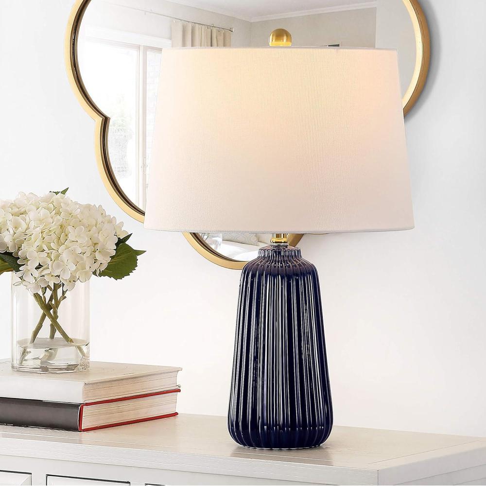 image:imageSAFAVIEH Lighting Collection Sawyer Modern Navy Blue Ceramic 24inch Bedroom Living Room Home Office Desk Nightstand Table Lamp LED Bulb IncludedNavy Blue