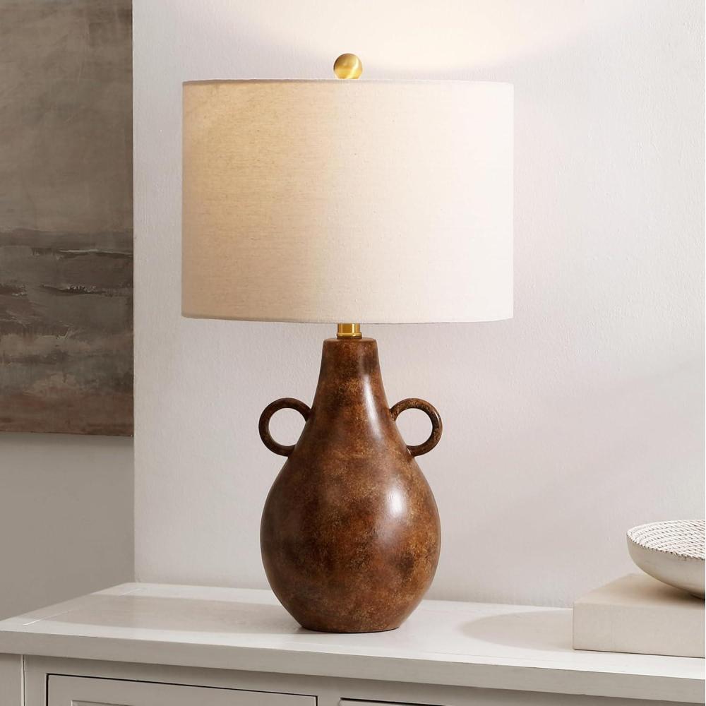image:imageSAFAVIEH Lighting Collection Shiloh Antique BrownBrass Ceramic 25inch Table Lamp LED Bulb Included