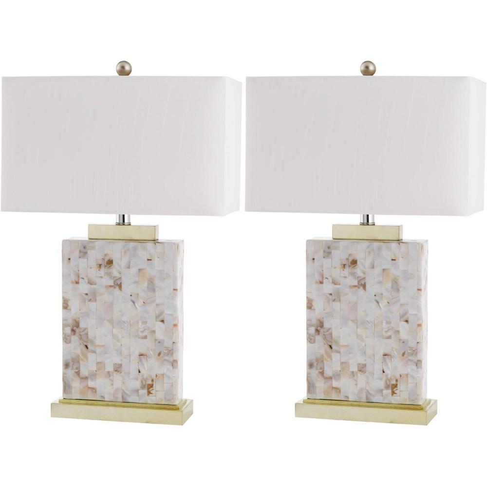 image:imageSAFAVIEH Lighting Collection Tory Nautical Coastal Beach House Ivory Shell 25inch Bedroom Living Room Home Office Desk Nightstand Table Lamp Set of 2 LED Bulbs Included