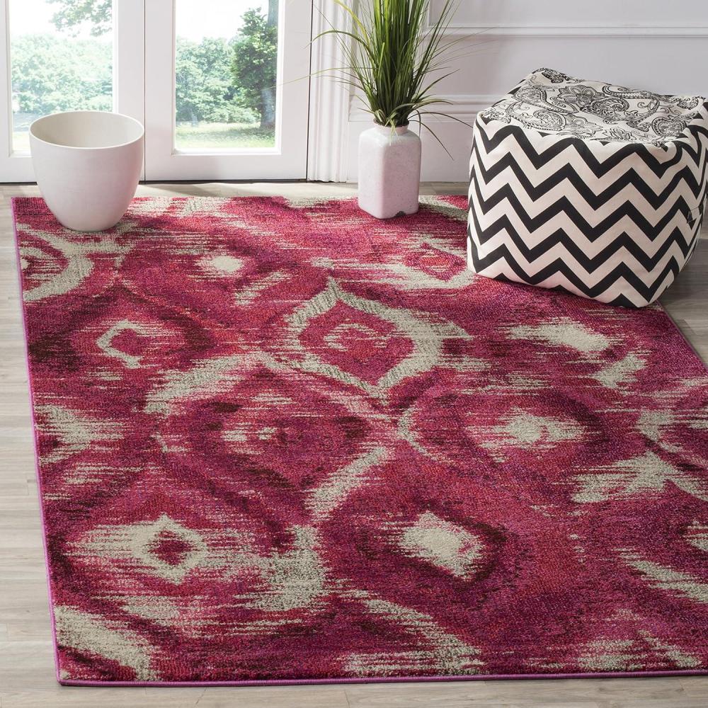 image:imageSAFAVIEH Monaco Collection Area Rug  51 x 77 Multi Ogee Trellis Watercolor Distressed Design NonShedding amp Easy Care Ideal for High Traffic Areas in Living Room Bedroom MNC242FFuchsiaCream