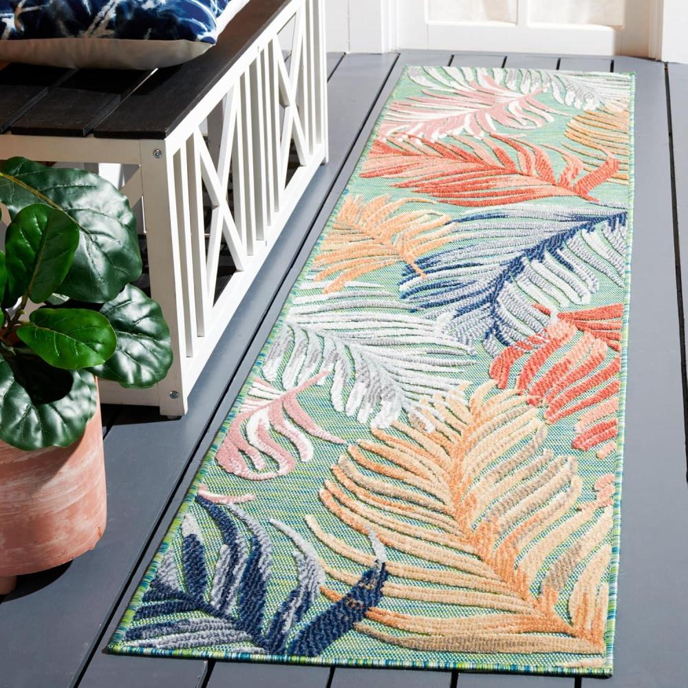 image:imageSAFAVIEH Washable Rug Outdoor Cabana Collection 8 x 10 Black amp Rust NonShedding amp Easy to Clean Ideal for Patio Backyard Mudroom CBN445HGreenRust
