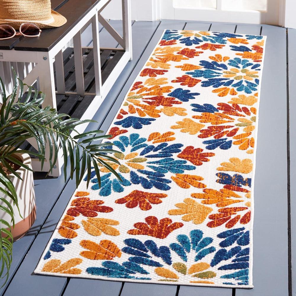 image:imageSAFAVIEH Washable Rug Outdoor Cabana Collection  9 x 12 Grey amp Blue NonShedding amp Easy to Clean Ideal for Patio Backyard Mudroom CBN800FCremeRed