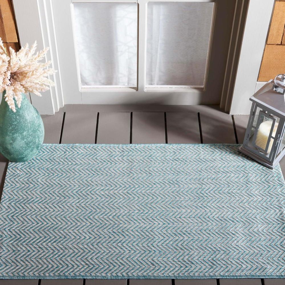 image:imageSAFAVIEH Washable Rug Outdoor Courtyard Collection 10 Square Black amp Beige NonShedding amp Easy Cleaning Ideal for Patio Backyard Mudroom CY802236621AquaGrey