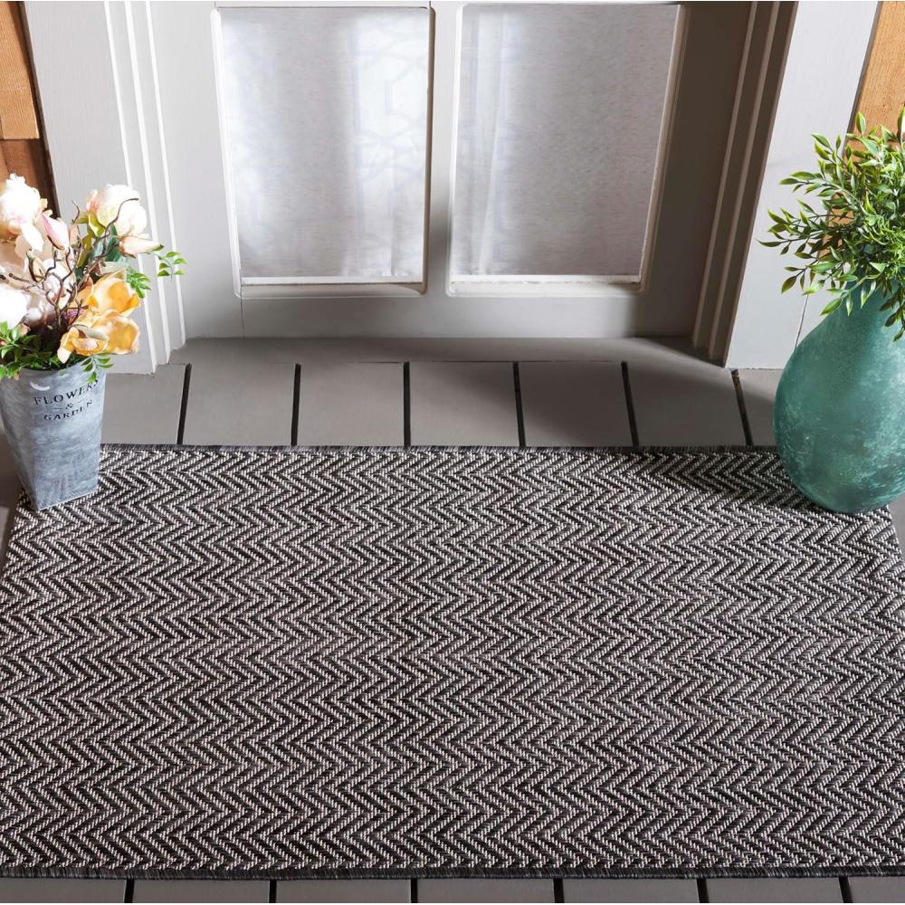 image:imageSAFAVIEH Washable Rug Outdoor Courtyard Collection 10 Square Black amp Beige NonShedding amp Easy Cleaning Ideal for Patio Backyard Mudroom CY802236621BlackBeige