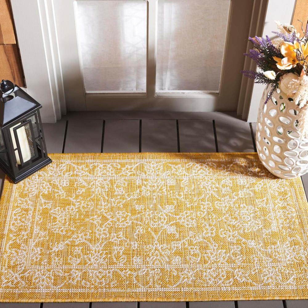 image:imageSAFAVIEH Washable Rug Outdoor Courtyard Collection 9 x 12 Aqua Blue amp Grey NonShedding amp Easy Cleaning Ideal for Patio Backyard Mudroom CY868037121GoldIvory
