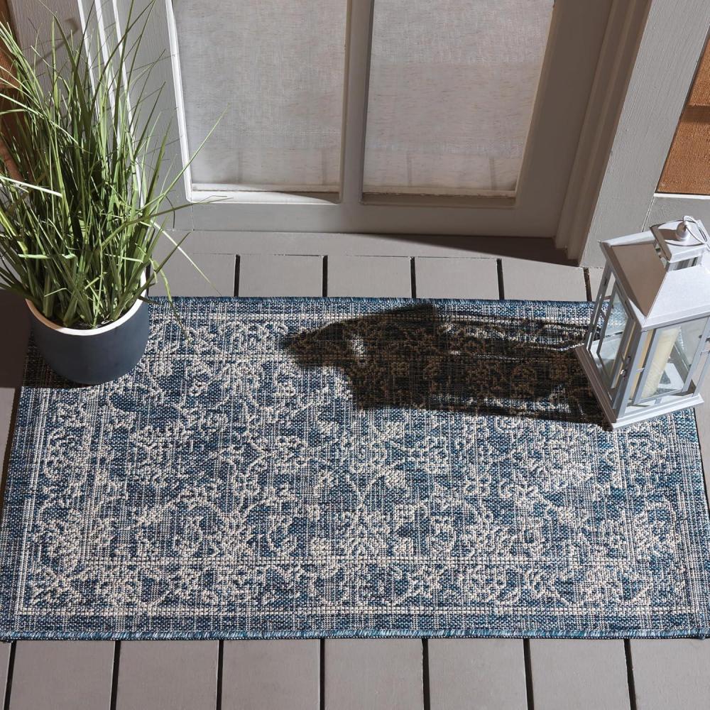 image:imageSAFAVIEH Washable Rug Outdoor Courtyard Collection 9 x 12 Aqua Blue amp Grey NonShedding amp Easy Cleaning Ideal for Patio Backyard Mudroom CY868037121NavyIvory