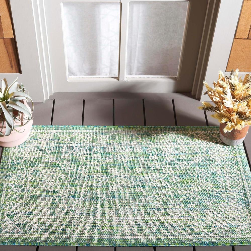 image:imageSAFAVIEH Washable Rug Outdoor Courtyard Collection  9 x 12 Aqua Blue amp Grey NonShedding amp Easy Cleaning Ideal for Patio Backyard Mudroom CY868037121GreenIvory