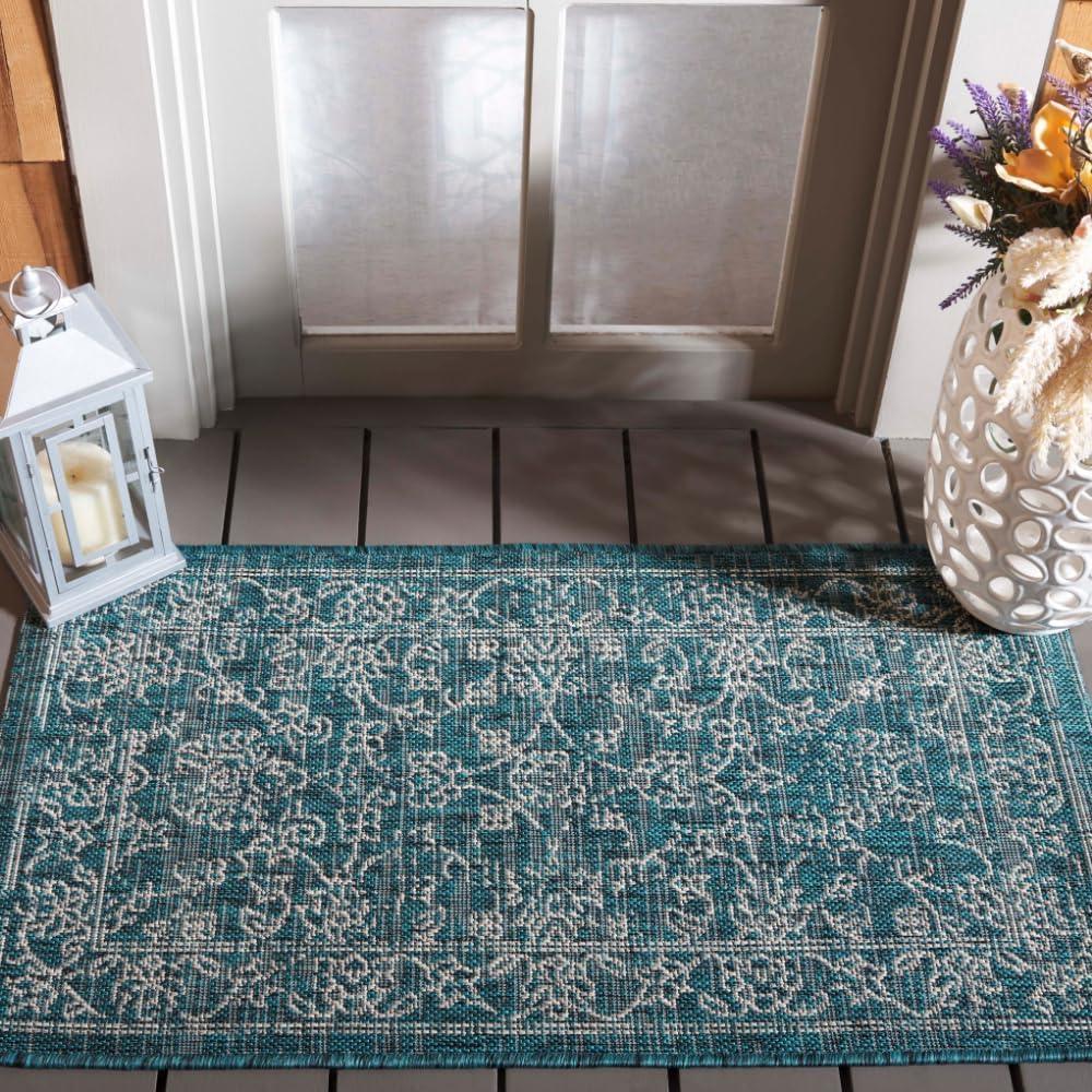 image:imageSAFAVIEH Washable Rug Outdoor Courtyard Collection  9 x 12 Aqua Blue amp Grey NonShedding amp Easy Cleaning Ideal for Patio Backyard Mudroom CY868037121Turquoise