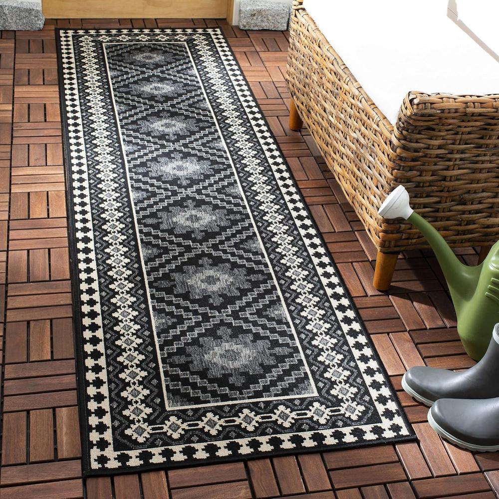 image:imageSAFAVIEH Washable Rug Outdoor Veranda Collection  9 x 12 Ivory amp Charcoal NonShedding amp Easy to Clean Ideal for Patio Backyard Mudroom VER0993435BlackCreme