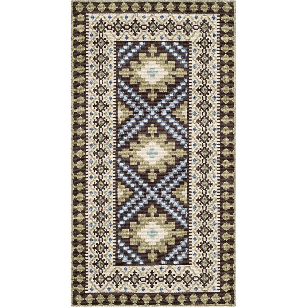 image:imageSAFAVIEH Washable Rug Outdoor Veranda Collection  9 x 12 Ivory amp Charcoal NonShedding amp Easy to Clean Ideal for Patio Backyard Mudroom VER0993435ChocolateGreen