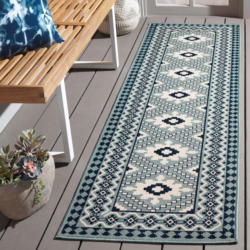 image:imageSAFAVIEH Washable Rug Outdoor Veranda Collection  9 x 12 Ivory amp Charcoal NonShedding amp Easy to Clean Ideal for Patio Backyard Mudroom VER0993435IvoryBlue