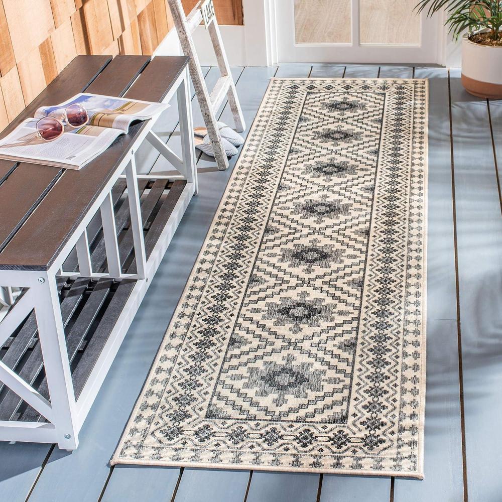 image:imageSAFAVIEH Washable Rug Outdoor Veranda Collection  9 x 12 Ivory amp Charcoal NonShedding amp Easy to Clean Ideal for Patio Backyard Mudroom VER0993435IvorySlate