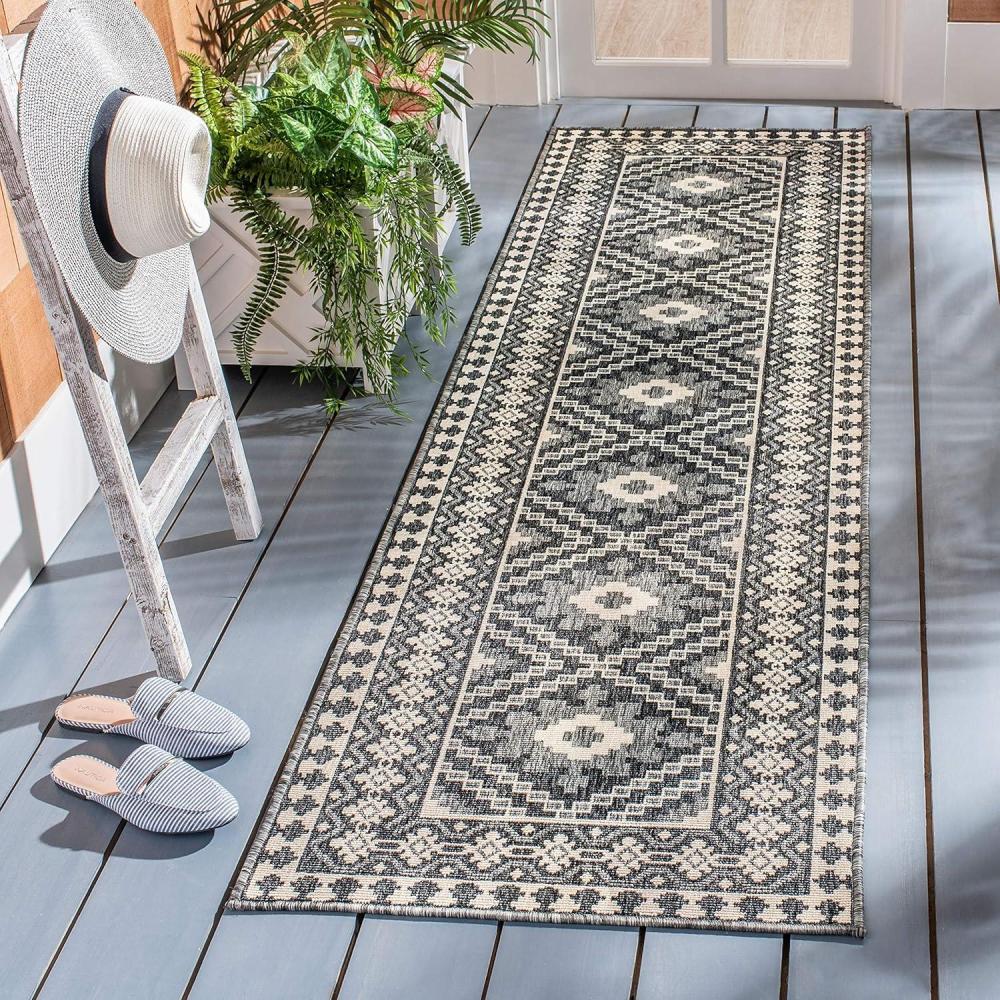 image:imageSAFAVIEH Washable Rug Outdoor Veranda Collection 9 x 12 Ivory amp Charcoal NonShedding amp Easy to Clean Ideal for Patio Backyard Mudroom VER0993435IvoryGrey