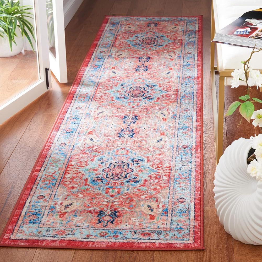 image:imageSAFAVIEH Washable Rug Riviera Collection 55 x 77 Light Blue amp Red Slip Resistant amp Easy to Clean Ideal for Living Room Bedroom Office Kids Playroom Dining Space RIV182JLight BlueRed