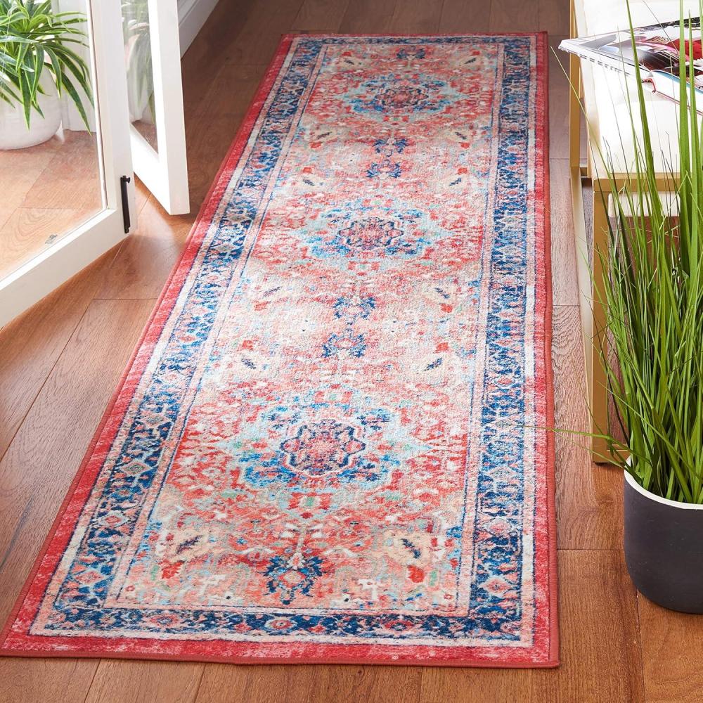 image:imageSAFAVIEH Washable Rug Riviera Collection 55 x 77 Light Blue amp Red Slip Resistant amp Easy to Clean Ideal for Living Room Bedroom Office Kids Playroom Dining Space RIV182JNavyRed